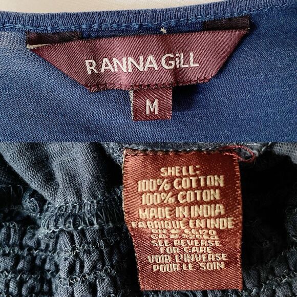 Ranna Gill Enesta Top M Blue Embroidery Floral Flutter Sleeve Boho Anthropologie - Picture 8 of 8